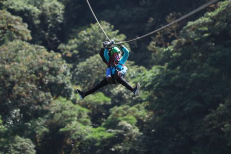 Camila and Said ziplining in pairs at Sky Trek Monteverde