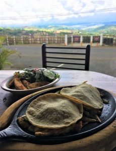 a plate of food on a picnic table