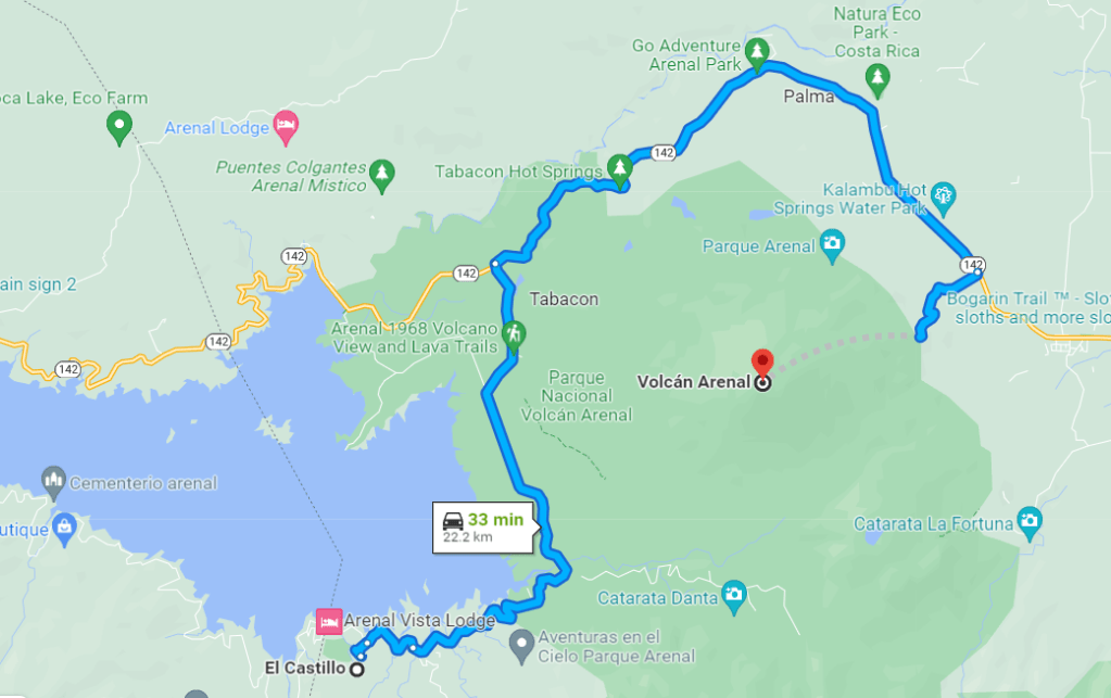 Map of Driving from Rio Chiquito to Arenal