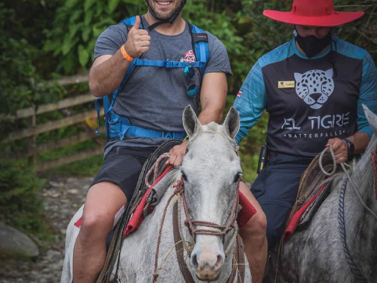 A Customer Horseback Riding on a Monteverde Waterfall Tour