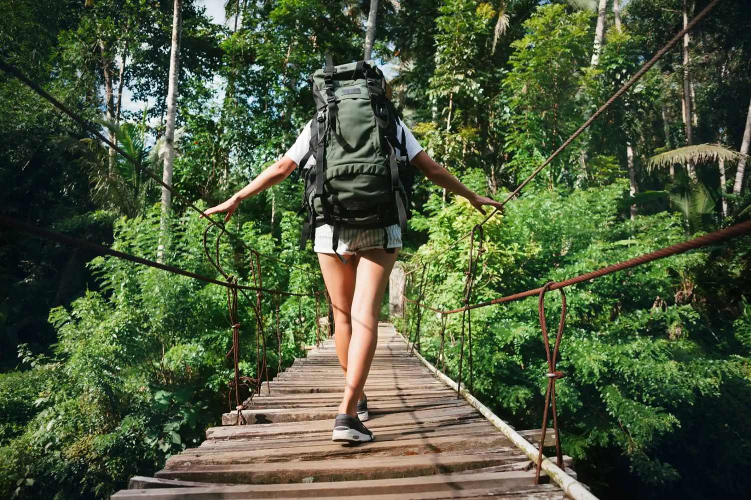 A woman walking in a bridge 